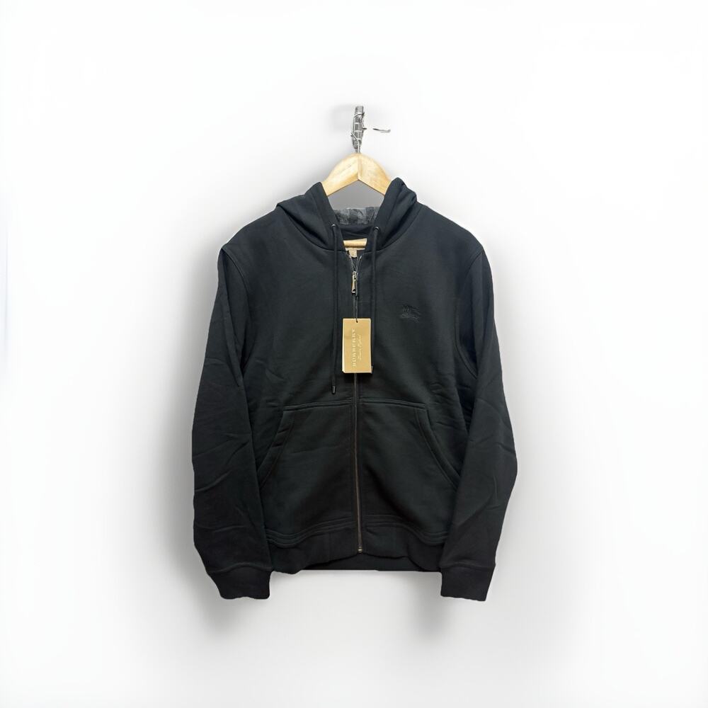 Burberry Clarendon Check Hood Zip Up Hoodie Black Nova Check Lining Large NWT